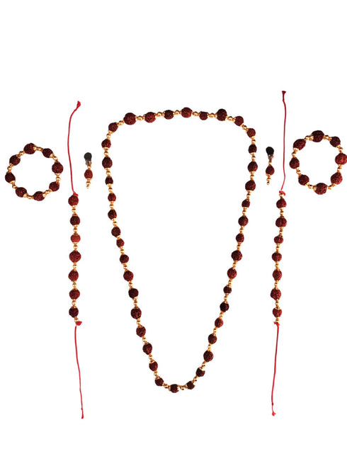 BookMyCostume Natural Brown Rudraksh Golden Plated Rudraksha Jewellery Set with Golden Beads – Rudraksha Mala for Ramleela, Festivals & Spiritual Events | Ideal for Kids & Adults